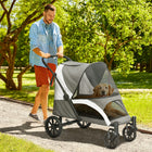 PawHut Foldable Pet Stroller for Dogs - Dark Grey-One-click folding simplifies storage and transport 