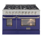Kucht 48" KNG Series Pro Style Propane Gas Range - Stainless Steel/Blue-This professional-class range features two 20,000-BTU dual burners with simmer, two 12,000-BTU burners, two 9,000-BTU burners, and two 6,000-BTU burners