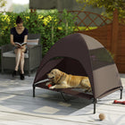 PawHut Outdoor Elevated Dog Bed with Canopy Raised Dog Bed - Coffee-Mesh windows maintain breathability and comfort