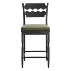 Modway - Jax Bois de chêne Tabouret de comptoir avec dossier ondulé en rasoir et coussin in Sauge Noire-Entièrement assemblé