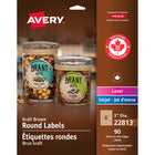 Avery Kraft Laser/Inkjet Print-to-the-Edge Round Labels, Permanent, 3" Diameter, 90 Pack (22813)-Earth-friendly labels are recyclable and made from 100% recycled material