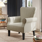 HOMCOM - Fauteuil d’appoint en tissu avec pieds en bois - accoudoirs roulés pour salon - beige-Rembourrage épais en mousse sur toute la surface avec ressorts en S à l’intérieur pour un confort optimal  
