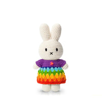 Just Dutch Miffy Handmade Bunny Plush Toy - Purple Rainbow Dress-Charming handmade plush toy features the iconic Miffy character in a beautifully hand-crocheted outfit