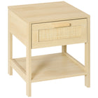 HOMCOM - Table de chevet étroite avec éléments en rotin - bois naturel-Le style bohème avec des éléments en rotin complète la décoration de votre intérieur 