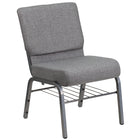 Flash Furniture HERCULES Series 21"W Church Chair with Book Rack & Silver Vein Frame - Grey Fabric-800 lb. Weight Capacity