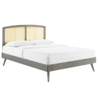 Modway Sierra Cane and Wood Full Platform Bed with Splayed Legs - Grey-Woven Cane Rattan Headboard