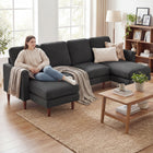 HOMCOM U-Shaped Sectional Couch with Double Chaise - Dark Grey-Soft corduroy fabric adds a cozy, skin-friendly touch, and retro esthetic  