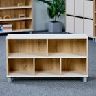 Beleduc Furniture - étagère en bois Palermo -pour salle de classe à 5 cubes et 2 couches à dos fermé - grain naturel-Convient pour une utilisation avec des roulettes
