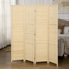 HOMCOM 4-Panel Bamboo Wave Freestanding Room Divider for Indoor Bedroom Office - Natural Wood-Solid wood with bamboo woven patterns for solidness and a rustic feeling
