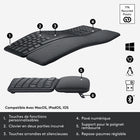 Logitech ERGO K860 Clavier Ergonomique Sans Fil - En Deux Parties-Connexion USB ou Bluetooth, touche Fn personnalisable, touches silencieuses, disposition grande taille et indicateur Majuscule Verrouillée