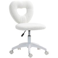 HOMCOM - Chaise de bureau sans accoudoirs en polaire Motif cœur - Blanc-Dossier en forme de cœur soutient la posture lors de longues sessions de travail
