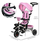 Aosom - tricycle 6-en-1 pour tout-petits avec siège rotatif - rose-Canopy réglable sur 5 niveaux, poignée de poussée réglable, inclinaison du siège, position du siège 