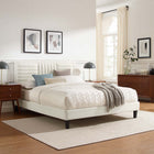 Modway Sofia Channel Tufted Performance Velvet Queen Platform Bed with Tapered Black Wood Legs - White-Bed Weight Capacity: 800 lbs