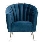 Manhattan Comfort Rosemont 32.28" Mid-Century Modern Velvet Upholstered Accent Chair - Blue and Gold-Rounded Shell Style Back Design with Vertical Stitching Details
