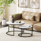 HOMCOM 31" Round Nesting Tables with Faux Marbled Top - White - 2 Pack-Quality MDF board and steel frame for high stability and long durability