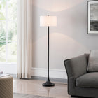 Hudson&Canal - Lampadaire Josephine de 157 cm de haut avec abat-jour en tissu - Bronze noirci/blanc-Une finition en bronze noirci fabriquée à la main est appliquée sur la base en métal du chandelier