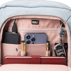 Swissdigital Design Katy Rose Tech Backpack with Apple Find My - Teal Blue-INTEGRATED USB CHARGING PORT: Equipped with a USB charging port, offering quick access to charge your electronic devices such as smartphones, tablets, kindles and all other USB devices on the go while using them at the same time. A powerbank is not included. A special powerbank is not required. US Patent No.: US 10,574,071 B2, US 10,931,137 B2, US 10,931,138 B2 and US 11,601,009 B2.