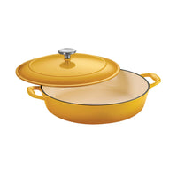 Tramontina - Bestow Casserole en fonte émaillée de 4 Qt avec couvercle – Sunrise avec bouton en acier inoxydable-Construction en fonte offrant une rétention et distribution de chaleur supérieures