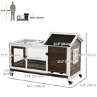 PawHut 29" H Rabbit Hutch with Wheels, Ramp, Run and Tray - Coffee-Removable tray for easy cleaning 