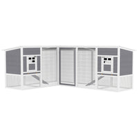 PawHut - Poulailler en bois 99 po L, clapier à lapin en forme de L avec enclos-Présente un design d’angle unique pour maximiser l’espace de votre jardin 