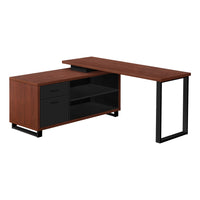 Monarch Specialties 7713 72" Computer Desk - Cherry/Black Executive Corner-L-Shaped computer desk with storage featuring thick-panel construction in a cherry wood-look finish