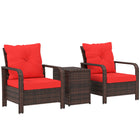 Outsunny 3-Pieces Wicker Patio Furniture Set - Red-Three piece set, includes two armchairs and a matching table    