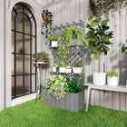 Outsunny Wooden Planter with Trellis & Hanging Roof - Plant Shelf - Drainage Holes - Bed Liner - Grey-Small roof and two shelves display hanging baskets and pots
