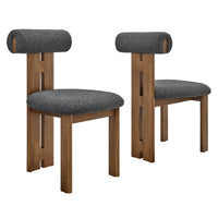 Modway - Torian Tissu Boucle Chaise à manger - Charbon de bois en noyer - Ensemble de 2-Chaises sans accoudoirs à trois pieds