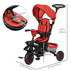 Aosom 6-in-1 Toddler Tricycle with Rotatable Seat - Red-5-level adjustable canopy, adjustable push handle, seat angle, seat position 