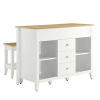 Modway Farmstead 3-Piece Kitchen Island and Stool Set - Oak White-Timeless Kitchen Island Set