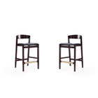 Manhattan Comfort - Klismos tabouret de comptoir 20" style milieu du siècle moderne, revêtement en similicuir, noir et noyer foncé, lot de 2-Tabouret de comptoir moderne du milieu du siècle avec dossier parfait pour le bar et la cuisine. Ensemble de 2