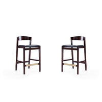 Manhattan Comfort - Klismos tabouret de comptoir 20" style milieu du siècle moderne, revêtement en similicuir, noir et noyer foncé, lot de 2-Tabouret de comptoir moderne du milieu du siècle avec dossier parfait pour le bar et la cuisine. Ensemble de 2