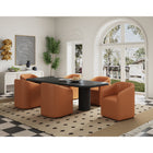 Manhattan Comfort Anna Round 23.23" Modern Faux Leather Upholstered Dining Armchair - Saddle - Set of 2-Heavy Plastic Foot Padding