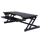 Rocelco Deluxe Extra-Wide 37.5" Sit/Stand Adjustable Desk Riser - Black-Quick, Easy and Stable Height Adjustment Design: Sturdy metal frame with easy-grip side handle and gas piston assist, can raise and lower up to 35 pounds with continuous height adjustment from 5" up to 17" above desktop to optimize the ergonomic work position for people of most heights