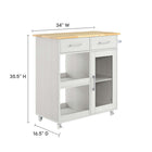 Modway Culinary Kitchen Cart With Towel Bar - White Natural-Rubberwood Top
