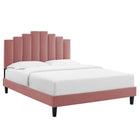 Modway Elise Performance Velours Lit Plateforme Twin Avec Pieds en Bois Noir - Vieux Rose-Lit à plateforme jumelle