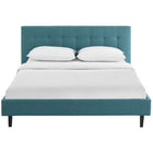Modway Linnea Fabric Queen Bed - Teal-Non-Marking Foot Caps