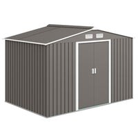 Outsunny - Abri de jardin 9,1' x 6,4' x 6,3' avec kit de fondation en acier, gris-Grand espace intérieur pour ranger des outils de bicyclette, des outils de jardin, des équipements d'entretien de pelouse et plus encore
