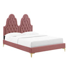Modway Alexandria Tufted Performance Velvet Twin Platform Bed with Gold Metal Legs - Dusty Rose-Reinforced Center Beam and Support Legs