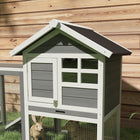 PawHut 49" Wooden Rabbit Hutch with Slant Roof and Run - Grey-Ladder gives easy access to upper and lower areas of the living space and outdoor run 