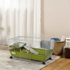 PawHut 35" L Rolling Small Animal Cage with Food Dish, Water Bottle and Hay Feeder - Green-4 universal wheels for easy movement and transportation, 2 with security brake to keep it in place when not in use 