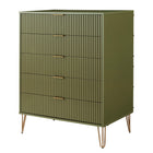 Manhattan Comfort DUMBO Modern Nightstand, Dresser Set and 5-Drawer Tall Dresser Set - Olive Green-22.04" L x 35.19" W x 44.64" H