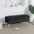 HOMCOM - Banc ottoman de rangement rembourré avec pieds en bois - noir-Revêtement en tissu confortable et mousse douce créent un espace d’assise optimal   