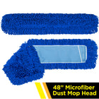 Gritt Commercial Microfiber Looped Dust Mop Pad Head - 48" x 5" - Blue - 3 Pack-Looped fringe prevents dust from flying
