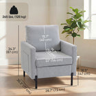 HOMCOM - Fauteuil d’appoint moderne avec pieds en métal et coussin épais pour chambre - gris clair-Patins de protection pour garder votre sol en bon état 
