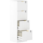 HOMCOM 4-Drawer Fluted Vertical Letter/A4 Filing Cabinet with Lock - White-Compact design fits perfectly in small spaces
