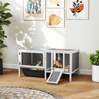 PawHut Wooden Rabbit Hutch with Openable Top - Grey-Solid fir wood with a weatherproof asphalt roof for outdoor and indoor use 