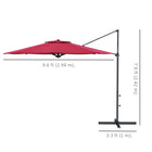 Outsunny 10' Cantilever Patio Umbrella with 360°Rotation, Crank, Tilt, Cross Base, 8 Ribs, Air Vent - Red-A vented canopy on eight metal ribs helps it stay stable against the wind