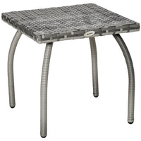 Outsunny - Table basse en rotin 17,7 po L x 17,7 po l, Table d’appoint d’extérieur, gris-Table en rotin élégante adaptée à la maison, à l'arrière-cour, au jardin et à la véranda