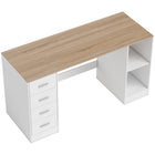HOMCOM 55.1" Computer Desk with Drawers - White Wood Grain-Features four drawers and an adjustable shelf for a tidy workspace